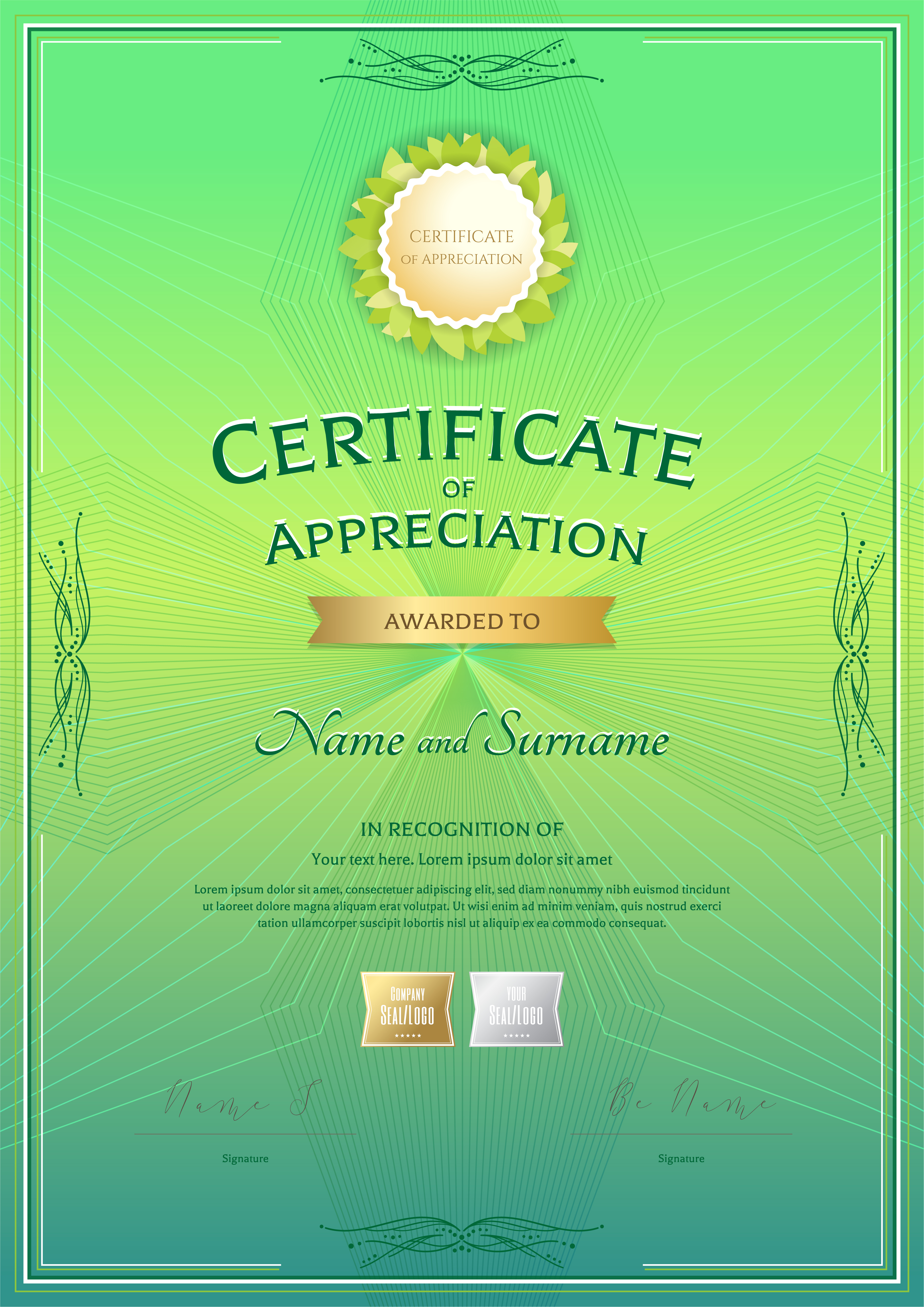 Certificate Of Appreciation Template Free Download Portrait