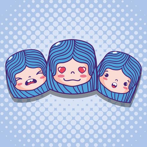 emoticon girls faces with character message vector