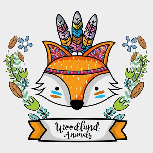 fox tribal animal with feathers design vector