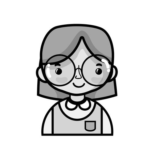 grayscale casual girl with hairstyle and blouse uniform vector