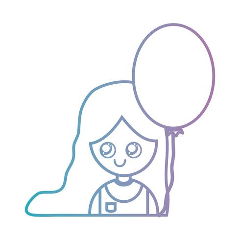 line girl with hairstyle and balloon design vector