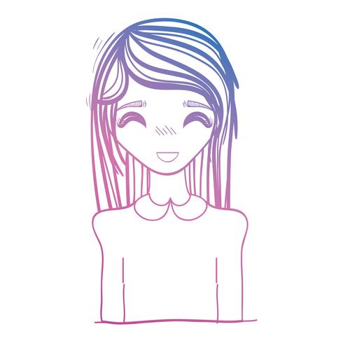 line beauty anime girl with hairstyle and blouse vector