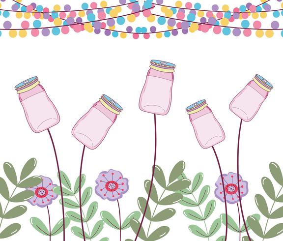 Mason jars with flowers vector