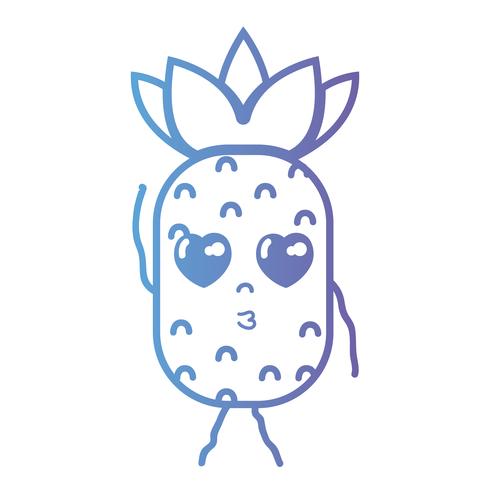 línea kawaii linda en el amor piña fruta vector