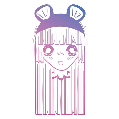 line anime girl head with custome and hairstyle