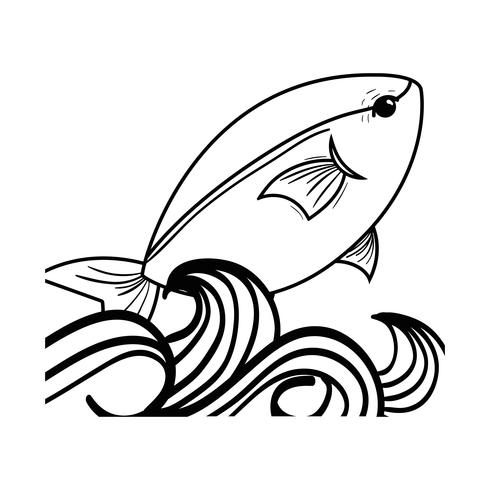 line fish animal in the sea with waves design vector