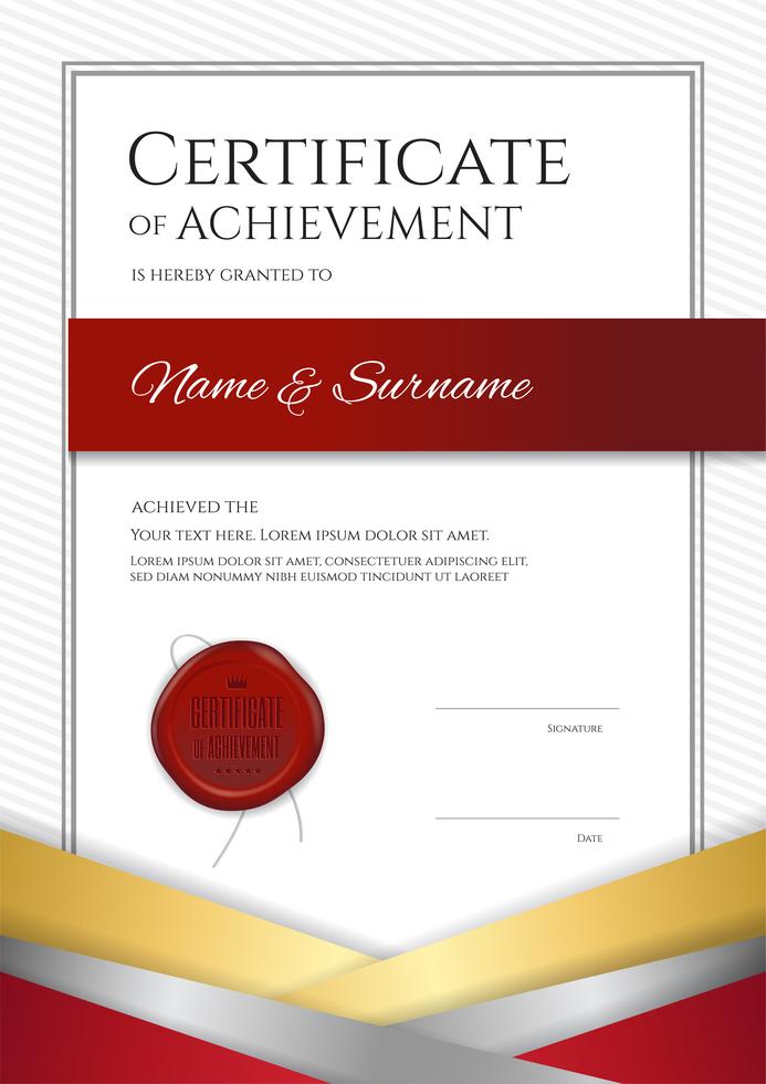 Portrait Luxury Certificate Template With Elegant Golden Border Frame