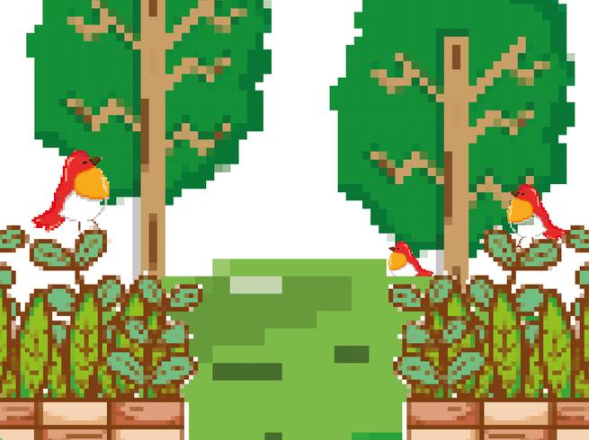 Pixelated forest scenery vector