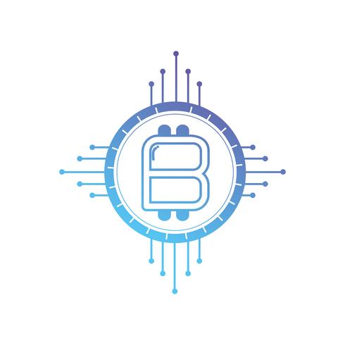 line bitcoin shield with electronic circuits vector