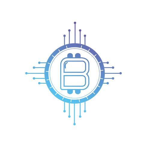 line bitcoin shield with electronic circuits vector