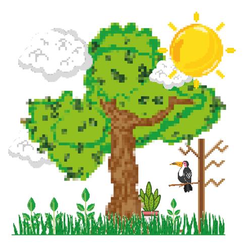 Pixelated forest scenery vector