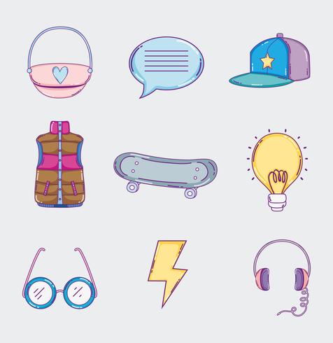 Set of youth culture icons vector