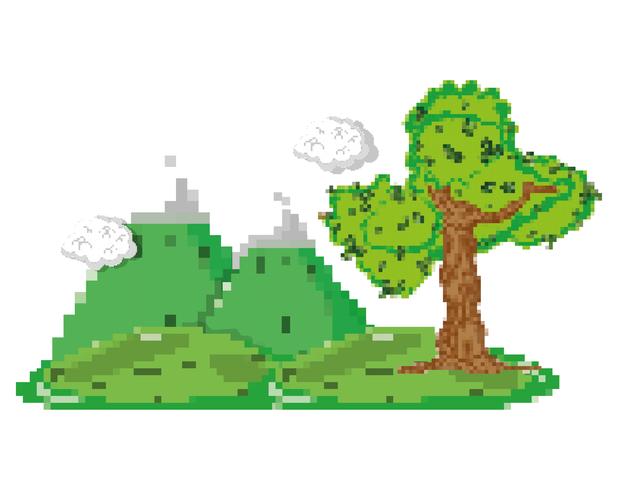 Pixelated forest scenery vector