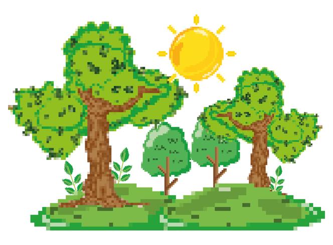 Pixelated forest scenery vector