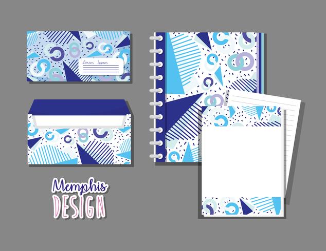 Memphis notebooks and envelopes mock up vector