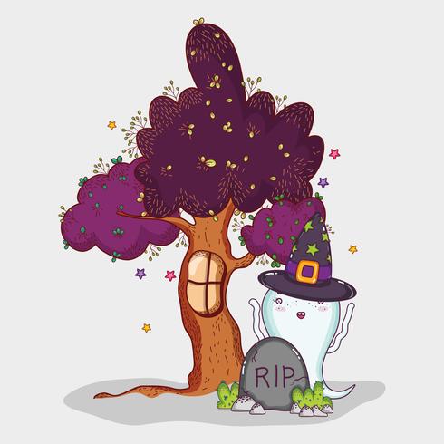 Cute ghost halloween cartoon vector