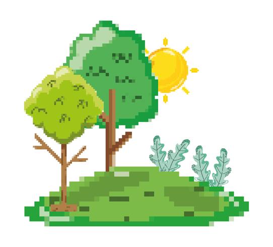 Paisaje de bosque pixelado. vector