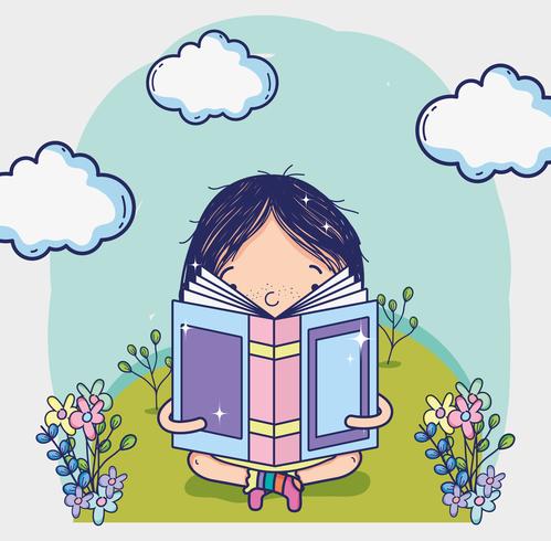 Cute girl reading a book cartoon vector