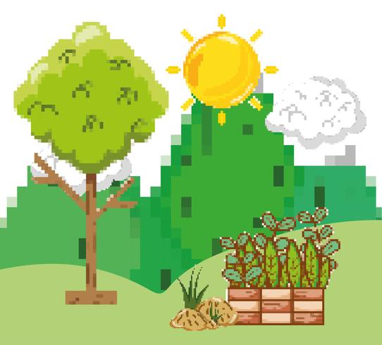 Pixelated forest scenery vector