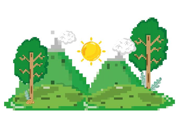 Pixelated forest scenery vector