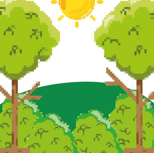 Pixelated forest scenery vector