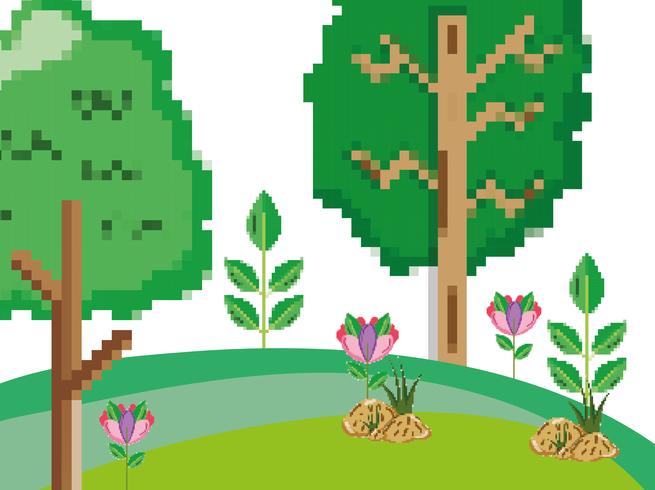 Paisaje de bosque pixelado. vector