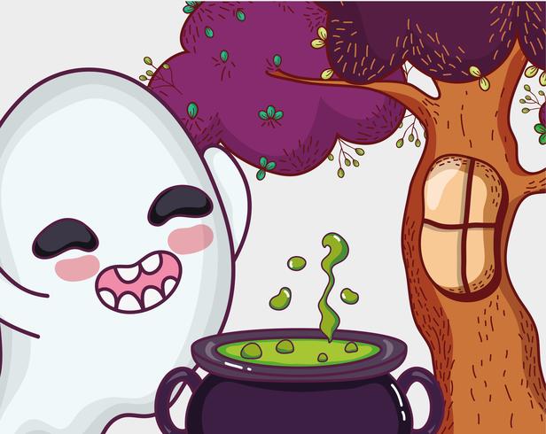 Cute ghost halloween cartoon vector