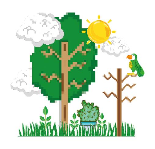 Paisaje de bosque pixelado. vector