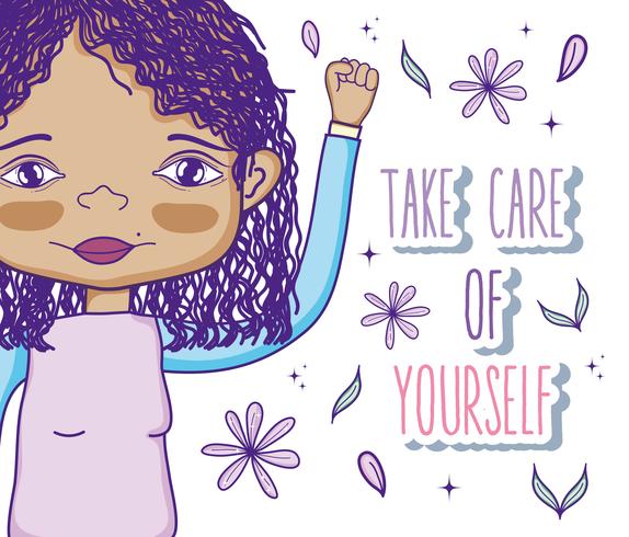 Take care of yourself quote with girl cartoon vector