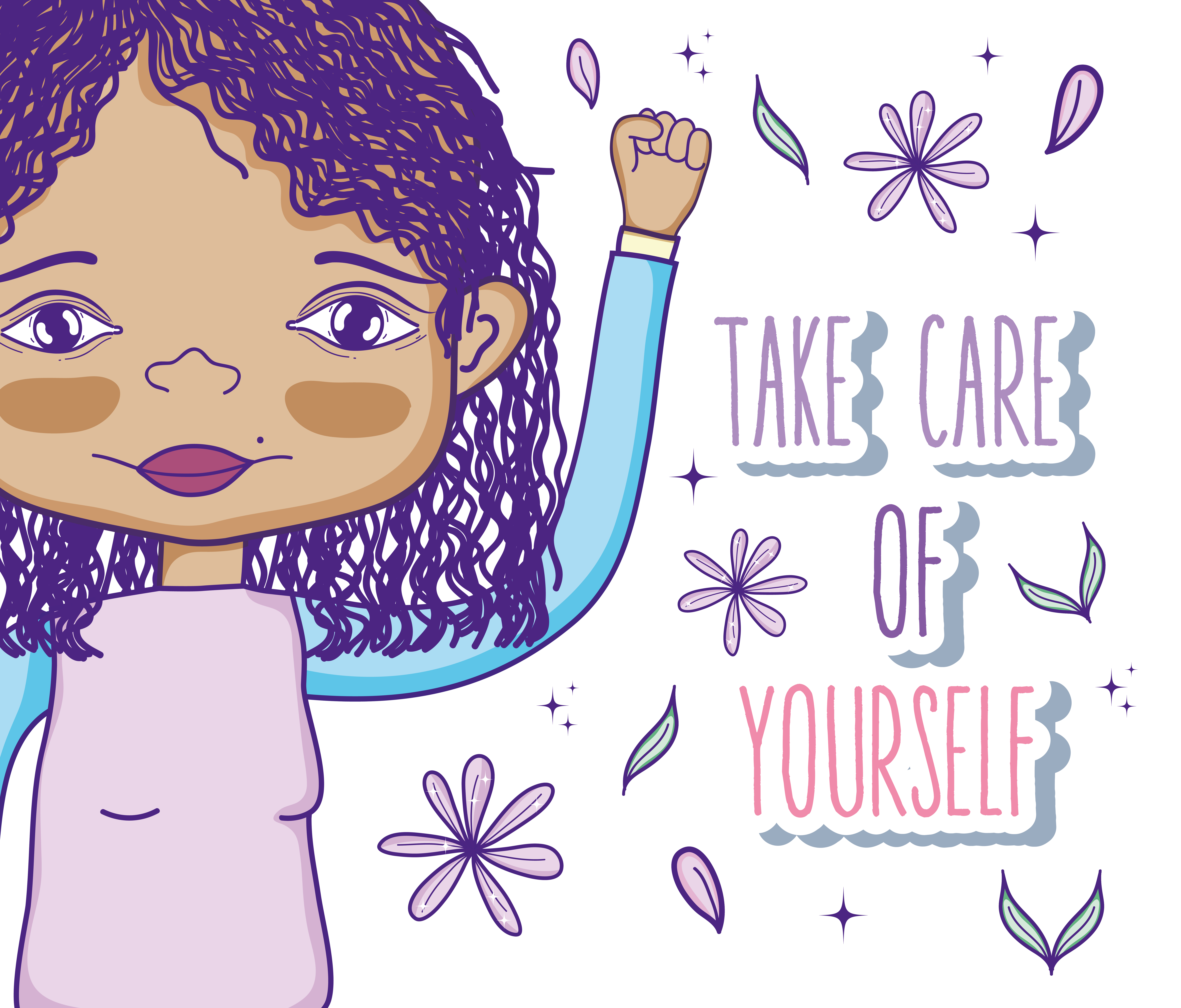 Take care of yourself quote with girl cartoon 637506 Vector Art at Vecteezy