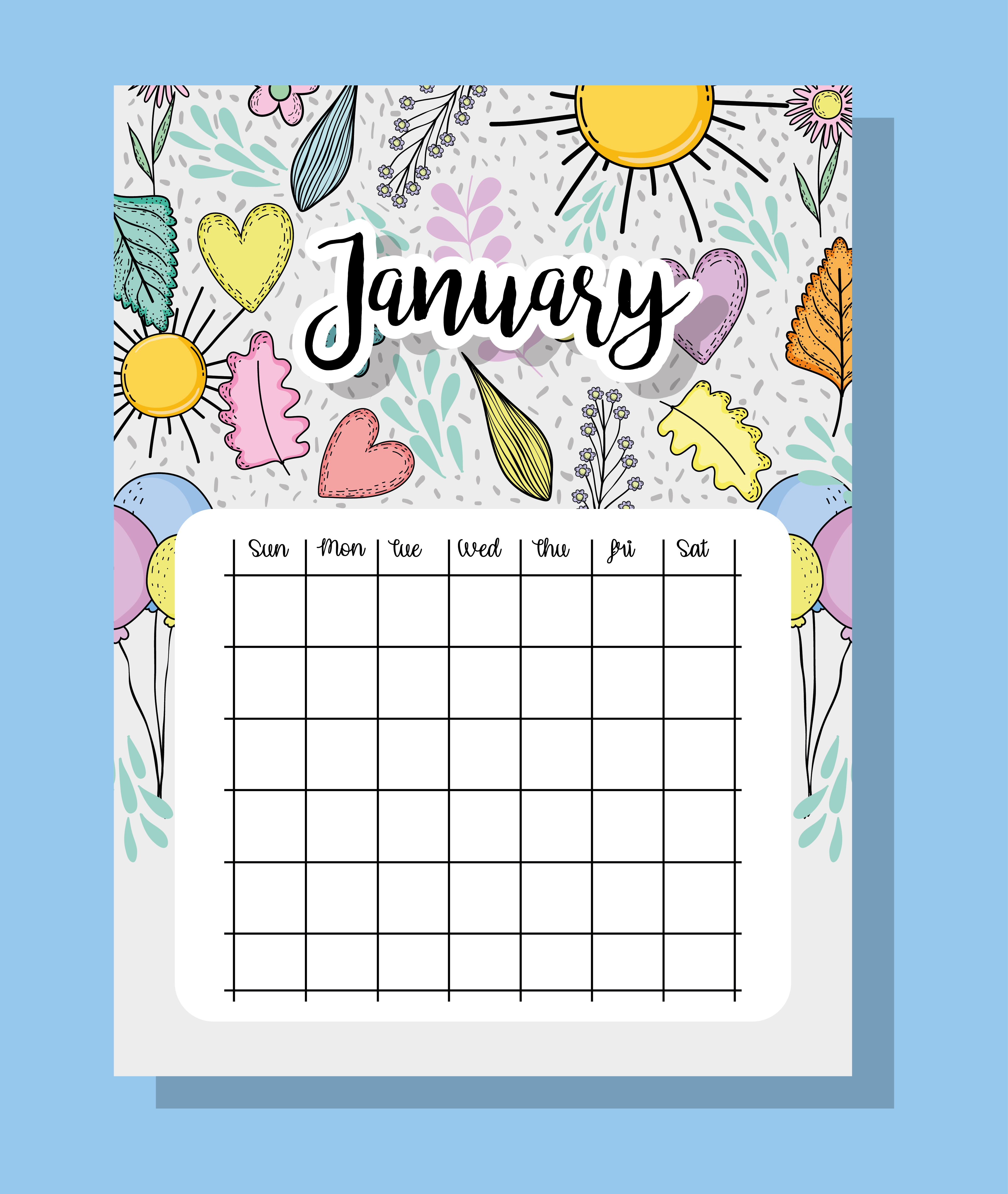 january calendar information with flowers and leaves 637660 Vector Art