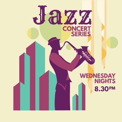 Cartel de jazz de música minimalista con saxofonista y arte lineal vector
