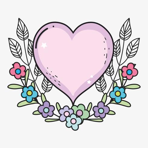 Corazón con flores y hojas al dia de san valentin. vector