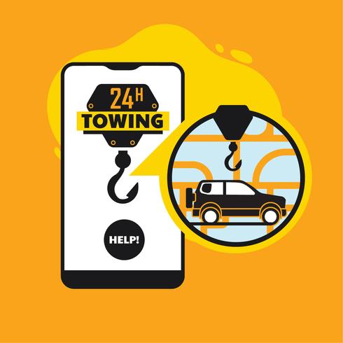  Online roadside assistance, car towing service mobile app concept vector