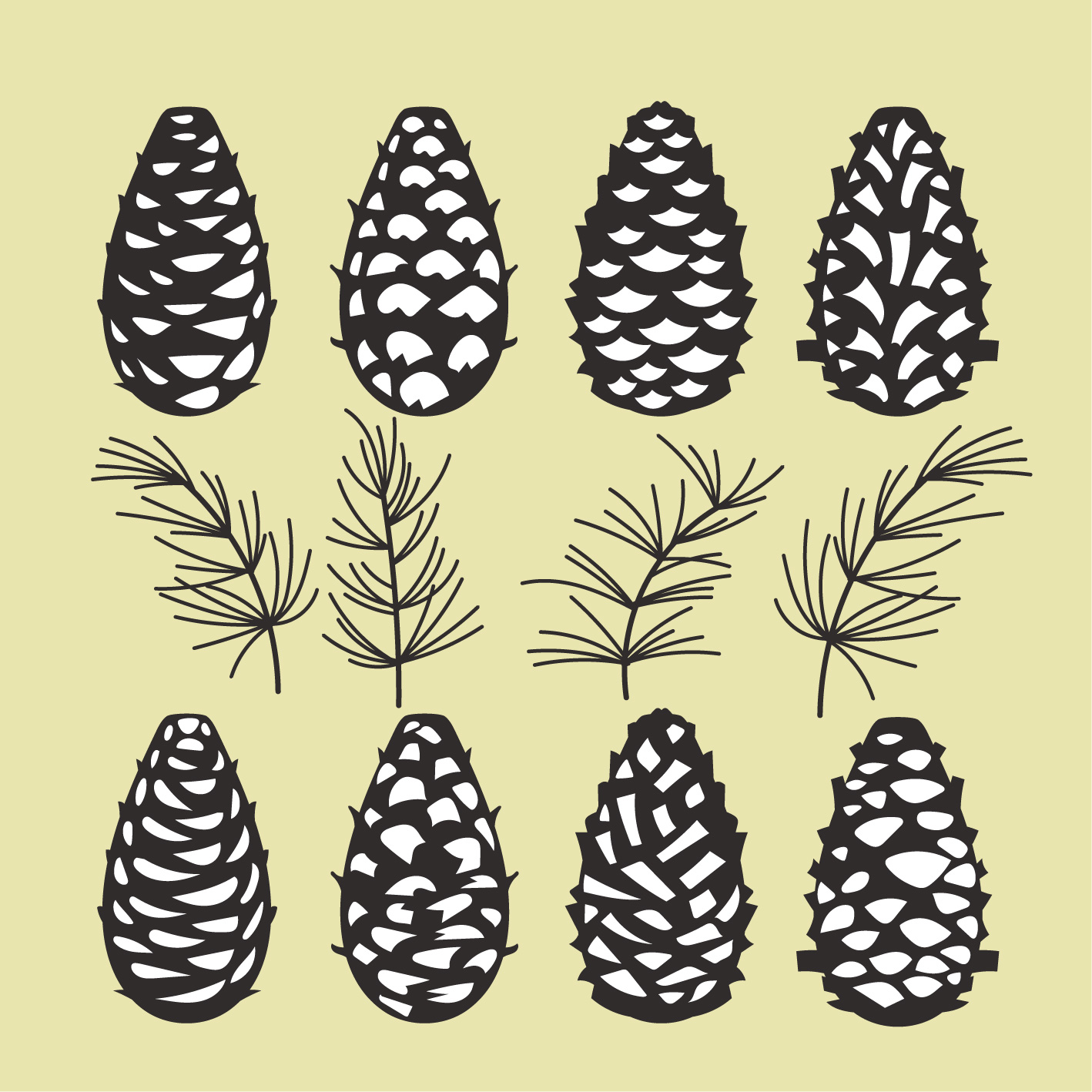 Pine cones Collection of Christmas tree branches with pine ...