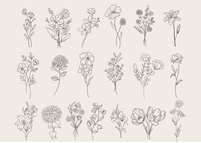 Doodle conjunto de flores vector