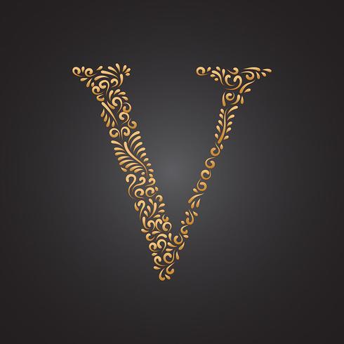 Floral Golden Ornamental Letter V vector