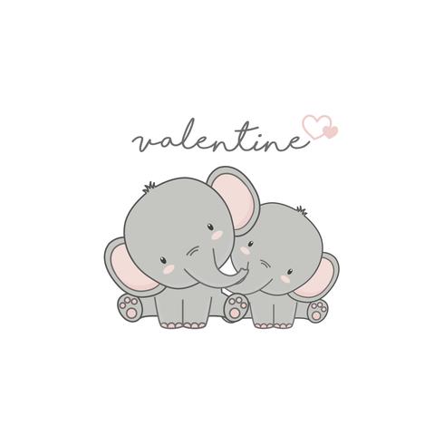 Valentines day card. Cute couple  elephant in love  vector