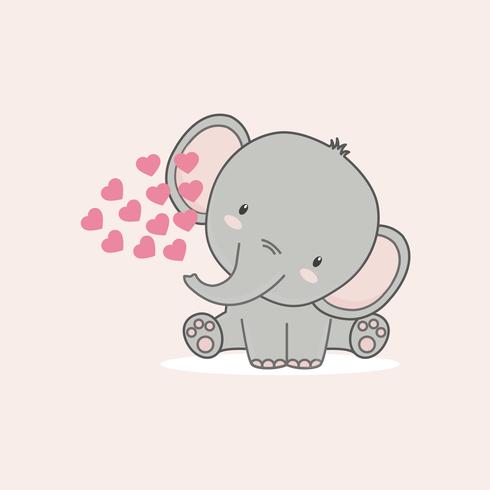 El pequeño elefante con corazones rosas para el día de san valentín. vector