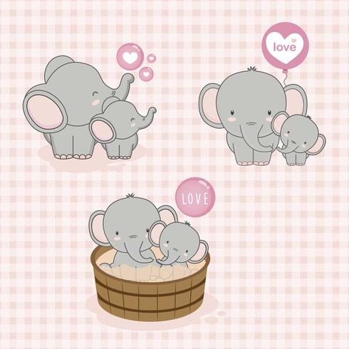 Lovely Mom and baby elephant with love . vector