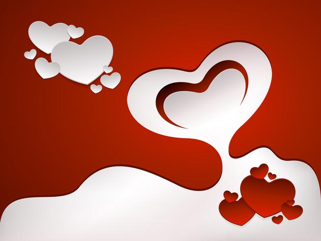 Red greeting card with hearts vector