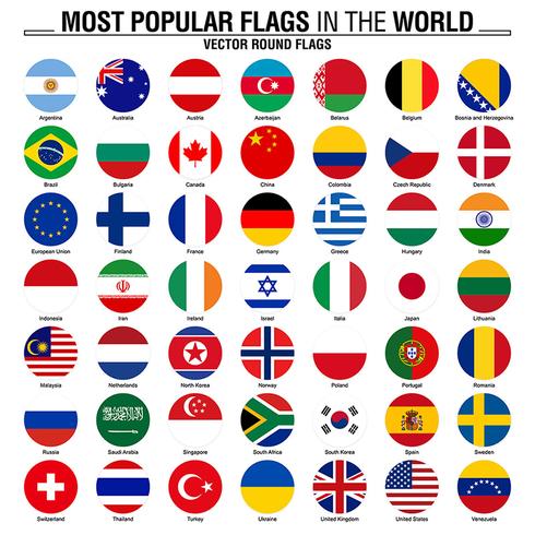 Collection of round flags, most popular world flags vector