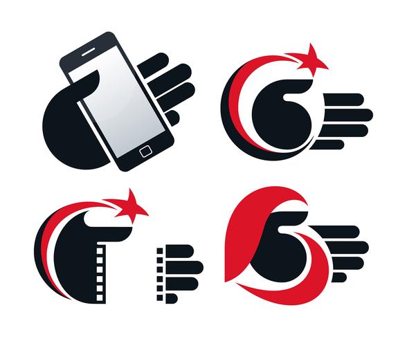 Vector icons of objects in hands