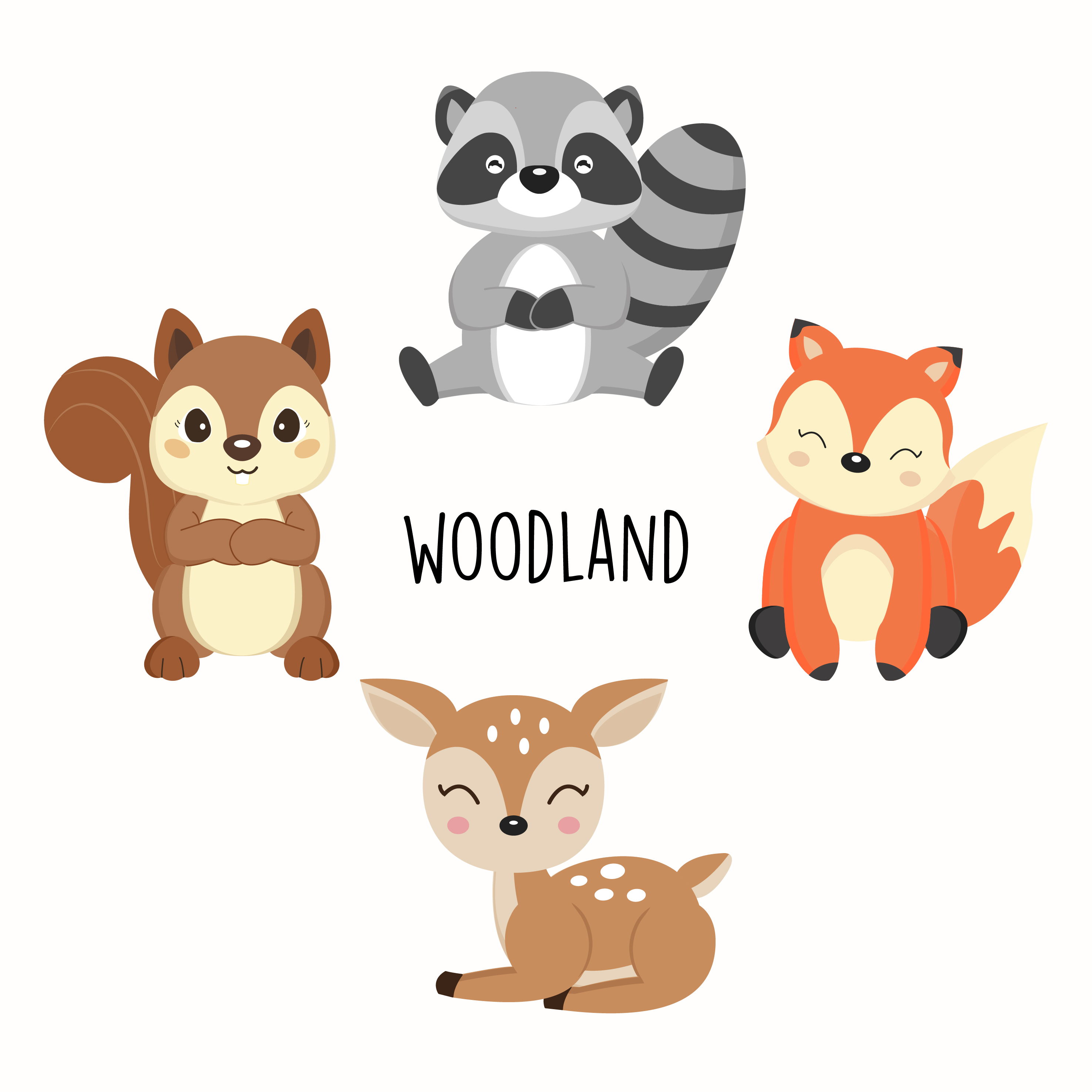 Cute woodland animals. Foxes,Raccoons,Squirrels cartoon ...