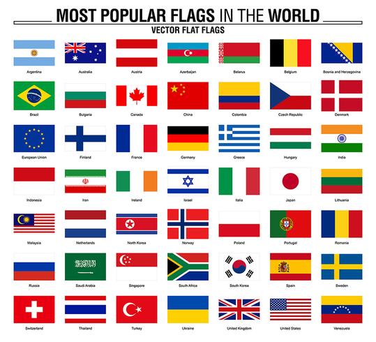 Collection of flags, most popular world flags vector