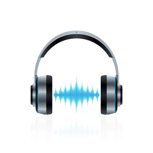 Realistic headphones with sound waves vector