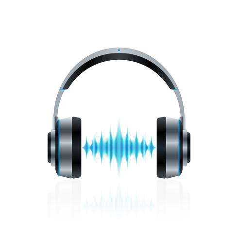 Realistic headphones with sound waves vector