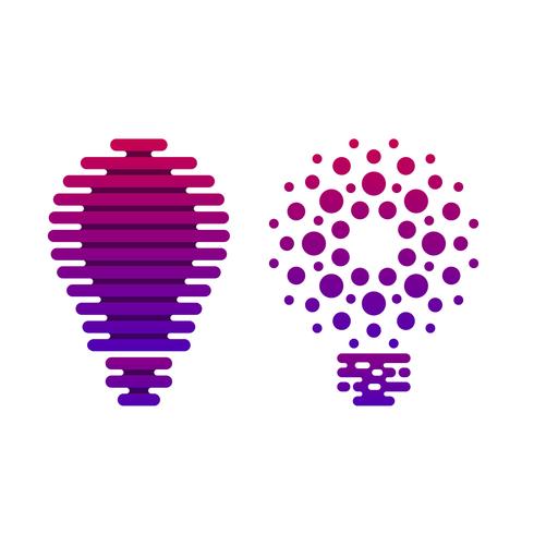 Iconos de bombilla digital con líneas y puntos. vector