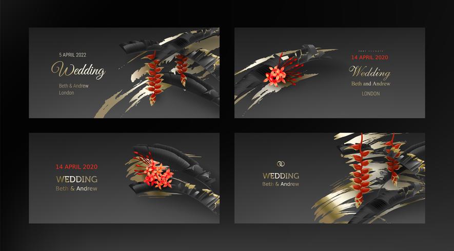 Tropical black and gold leaves on dark background vector