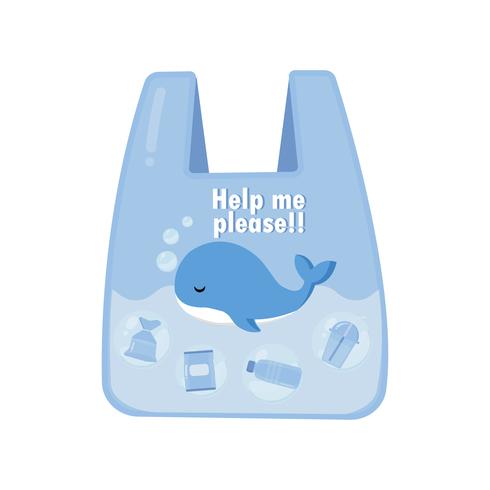 Whale in a plastic bag say no to plastic. Pollution problem concept . vector
